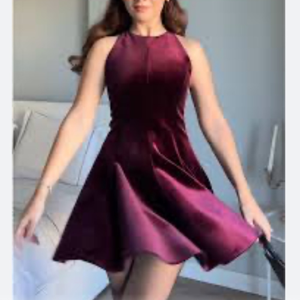 Commense Velvet Zipper Slim Tank Dress Burgundy Halter Mini . Size Small